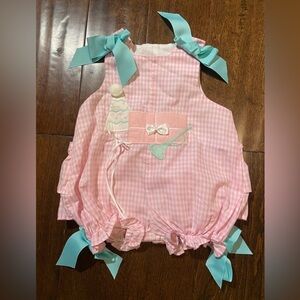 The Bailey Boys birthday romper size 12M pink ruffle bottom gingham